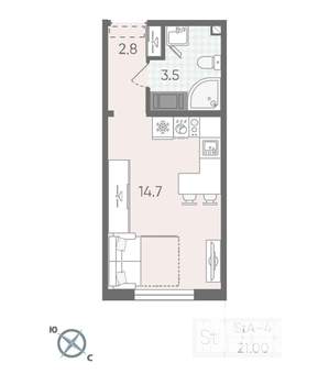 Студия квартира, вторичка, 21м2, 9/24 этаж