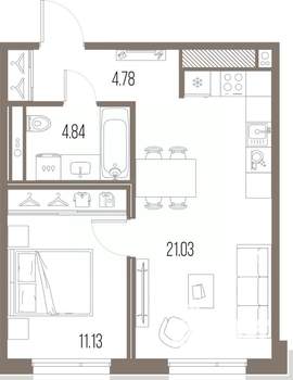 1-к квартира, строящийся дом, 42м2, 6/10 этаж