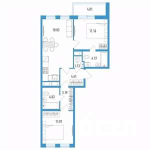 2-к квартира, вторичка, 60м2, 3/12 этаж