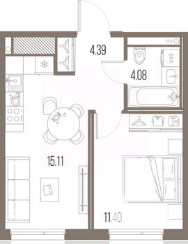 1-к квартира, строящийся дом, 35м2, 7/10 этаж