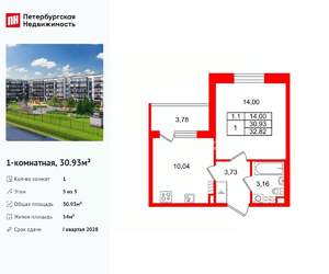 1-к квартира, вторичка, 31м2, 5/5 этаж