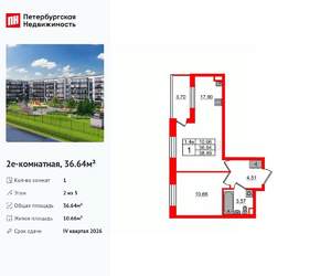 1-к квартира, вторичка, 37м2, 2/5 этаж