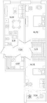 2-к квартира, вторичка, 64м2, 6/9 этаж