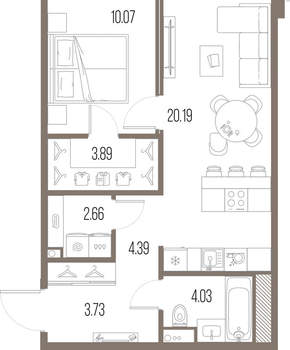 1-к квартира, вторичка, 49м2, 7/10 этаж