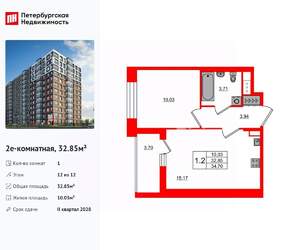 1-к квартира, вторичка, 33м2, 12/12 этаж