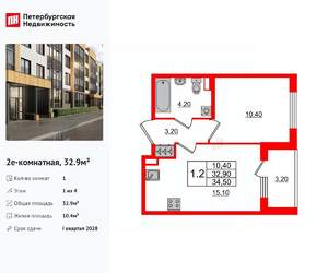 1-к квартира, вторичка, 33м2, 1/4 этаж