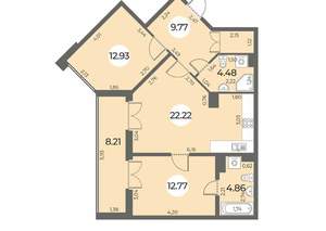 2-к квартира, строящийся дом, 71м2, 12/24 этаж