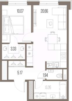 1-к квартира, строящийся дом, 47м2, 7/10 этаж