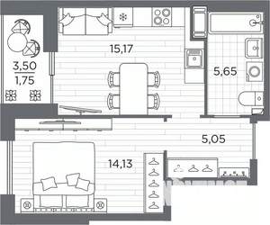 1-к квартира, вторичка, 42м2, 18/25 этаж