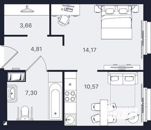 1-к квартира, вторичка, 41м2, 15/24 этаж
