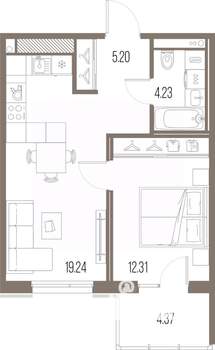 1-к квартира, вторичка, 41м2, 4/10 этаж
