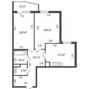 2-к квартира, вторичка, 62м2, 10/20 этаж