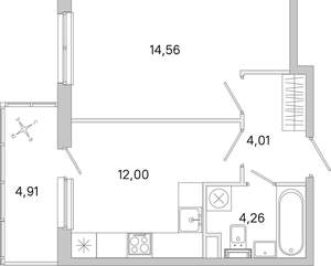 1-к квартира, вторичка, 36м2, 2/5 этаж