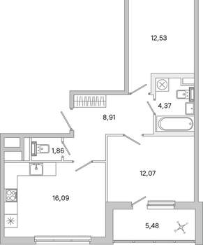 2-к квартира, вторичка, 59м2, 2/5 этаж