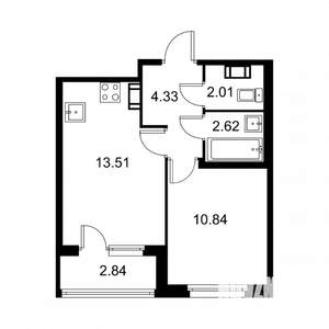 1-к квартира, строящийся дом, 35м2, 4/9 этаж