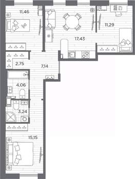 3-к квартира, вторичка, 73м2, 2/7 этаж