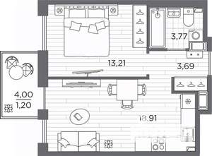 1-к квартира, вторичка, 41м2, 4/7 этаж