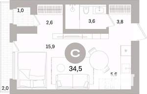 Студия квартира, вторичка, 35м2, 2/10 этаж