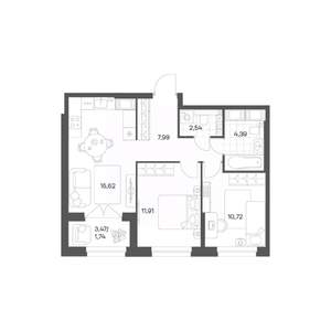 2-к квартира, вторичка, 56м2, 15/24 этаж