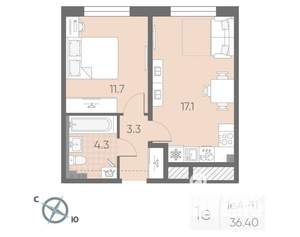 1-к квартира, вторичка, 36м2, 2/4 этаж