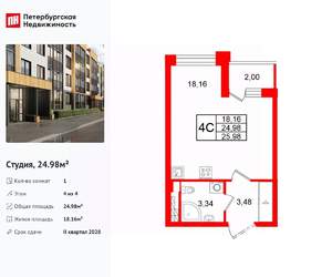 Студия квартира, вторичка, 25м2, 4/4 этаж