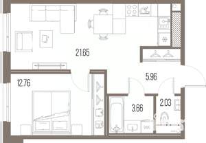 1-к квартира, строящийся дом, 46м2, 9/10 этаж
