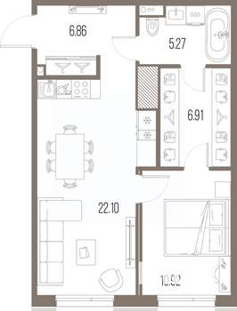 1-к квартира, вторичка, 52м2, 10/10 этаж