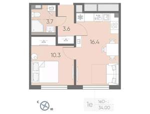 1-к квартира, вторичка, 34м2, 2/4 этаж