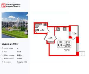 Студия квартира, вторичка, 25м2, 1/5 этаж