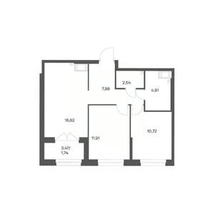 2-к квартира, вторичка, 56м2, 3/24 этаж