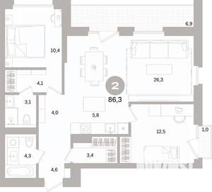 2-к квартира, вторичка, 86м2, 4/15 этаж