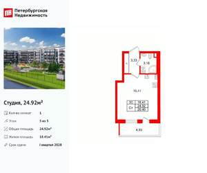 Студия квартира, вторичка, 25м2, 5/5 этаж