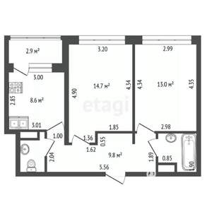 2-к квартира, вторичка, 52м2, 6/11 этаж