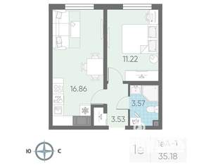 1-к квартира, вторичка, 35м2, 19/23 этаж