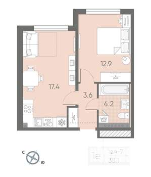 1-к квартира, вторичка, 38м2, 3/4 этаж
