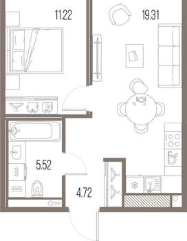1-к квартира, строящийся дом, 41м2, 9/10 этаж
