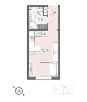 Студия квартира, вторичка, 21м2, 11/24 этаж