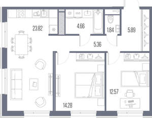 2-к квартира, строящийся дом, 68м2, 5/10 этаж