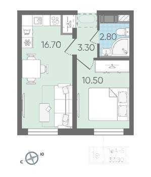1-к квартира, вторичка, 34м2, 13/25 этаж