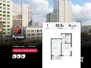 1-к квартира, вторичка, 33м2, 4/21 этаж