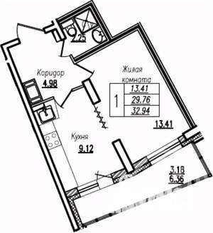 1-к квартира, вторичка, 33м2, 7/22 этаж