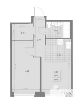 1-к квартира, вторичка, 44м2, 8/9 этаж