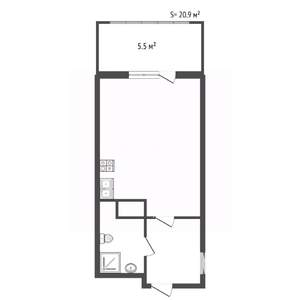 Студия квартира, вторичка, 21м2, 5/11 этаж