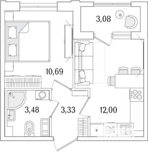 1-к квартира, строящийся дом, 31м2, 13/13 этаж