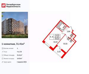 1-к квартира, вторичка, 31м2, 4/20 этаж