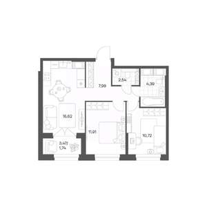 2-к квартира, вторичка, 56м2, 23/24 этаж