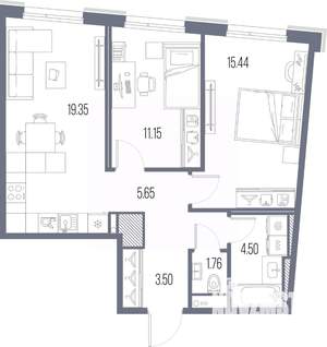 2-к квартира, строящийся дом, 61м2, 2/10 этаж