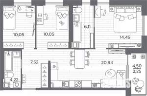 3-к квартира, вторичка, 76м2, 2/25 этаж