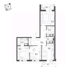 3-к квартира, вторичка, 71м2, 5/12 этаж