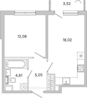 1-к квартира, вторичка, 41м2, 1/5 этаж